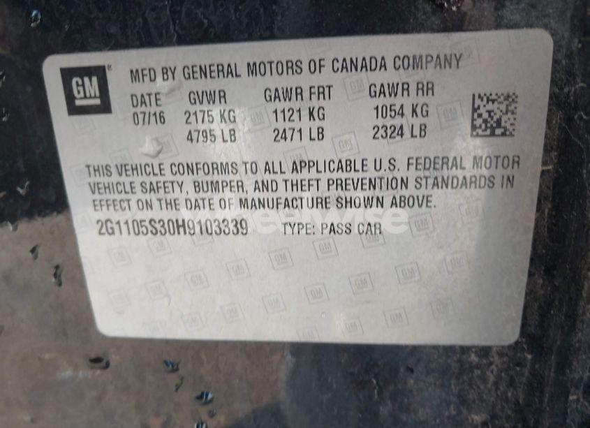 Photo 9 of 2017 Chevrolet Impala 1LT (VIN 2G1105S30H9103339)