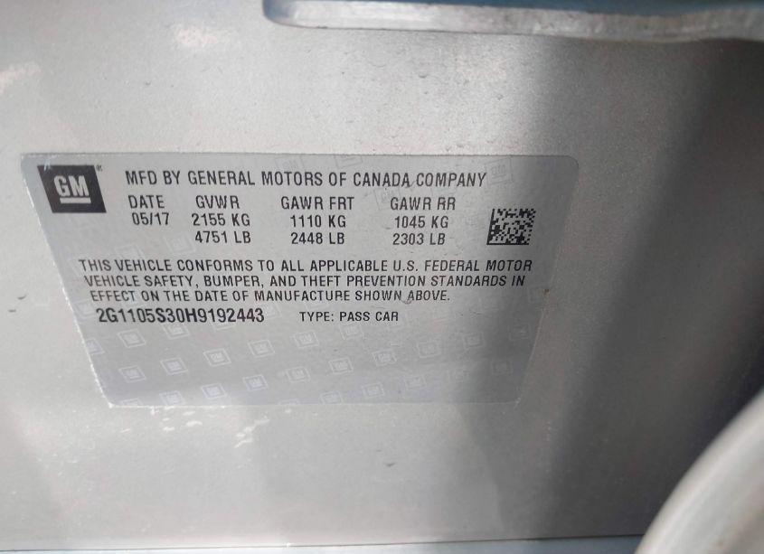 Photo 9 of 2017 Chevrolet Impala 1LT (VIN 2G1105S30H9192443)