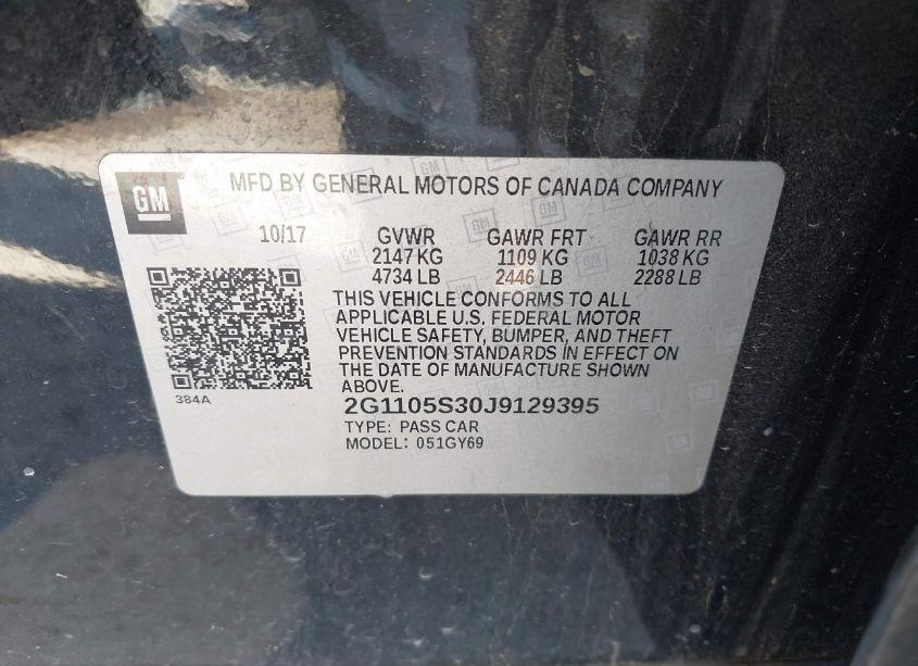 Photo 9 of 2018 Chevrolet Impala 1LT (VIN 2G1105S30J9129395)