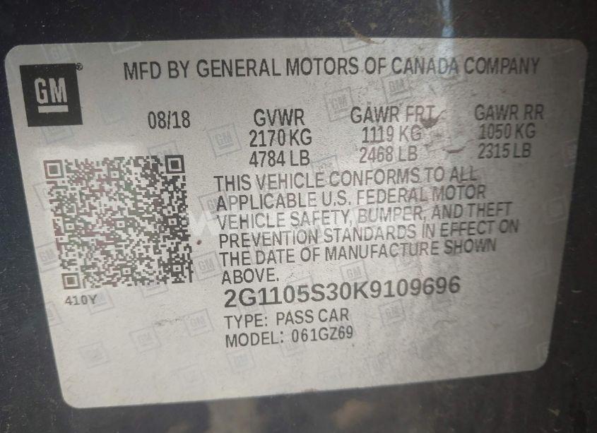 Photo 9 of 2019 Chevrolet Impala PREMIER (VIN 2G1105S30K9109696)