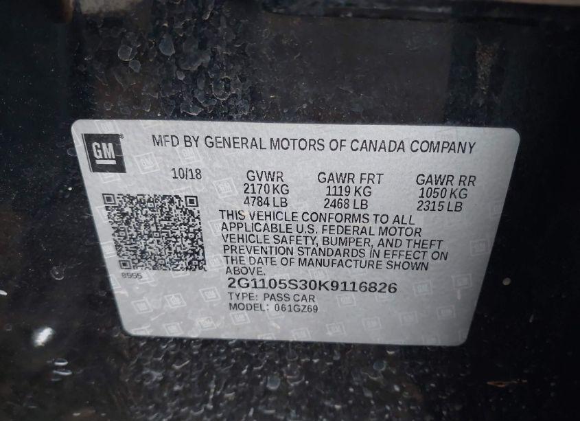 Photo 9 of 2019 Chevrolet Impala PREMIER (VIN 2G1105S30K9116826)