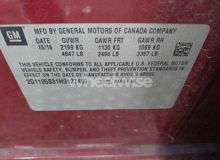 Photo 9 of 2017 Chevrolet Impala 1LT (VIN 2G1105S31H9127469)