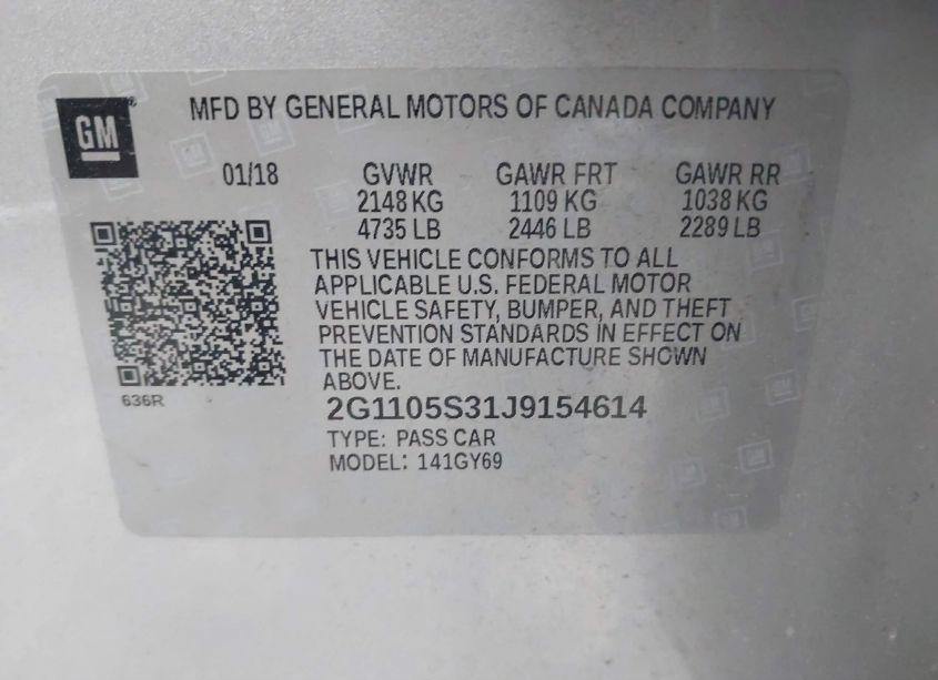 Photo 9 of 2018 Chevrolet Impala 1LT (VIN 2G1105S31J9154614)