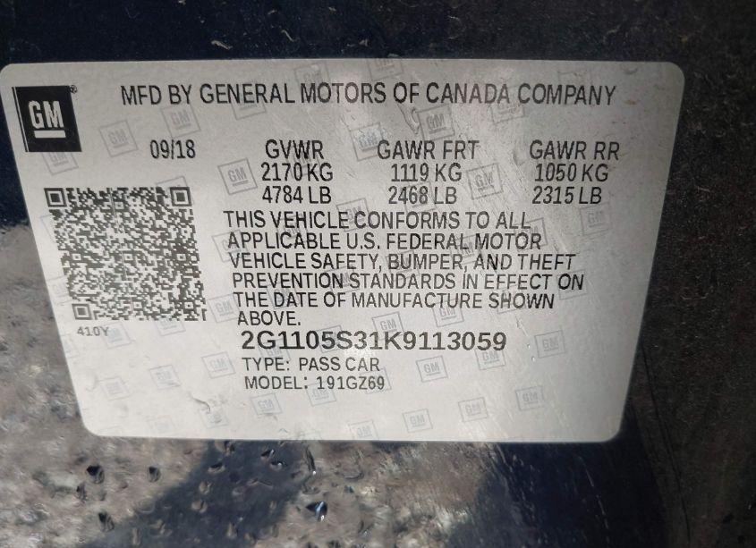 Photo 9 of 2019 Chevrolet Impala PREMIER (VIN 2G1105S31K9113059)