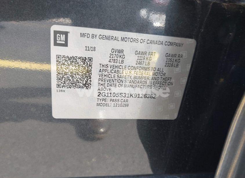 Photo 9 of 2019 Chevrolet Impala PREMIER (VIN 2G1105S31K9126362)