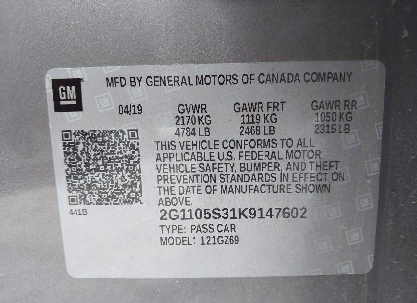 Photo 9 of 2019 Chevrolet Impala PREMIER (VIN 2G1105S31K9147602)