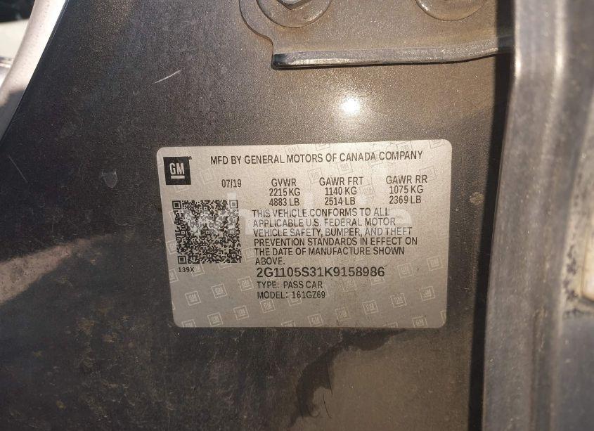 Photo 9 of 2019 Chevrolet Impala PREMIER (VIN 2G1105S31K9158986)