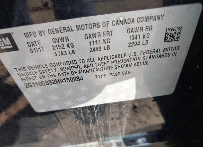 Photo 9 of 2017 Chevrolet Impala 1LT (VIN 2G1105S32H9159234)