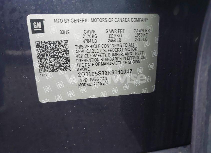 Photo 9 of 2019 Chevrolet Impala PREMIER (VIN 2G1105S32K9141047)