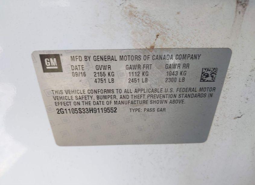 Photo 9 of 2017 Chevrolet Impala 1LT (VIN 2G1105S33H9119552)