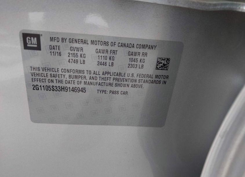 Photo 9 of 2017 Chevrolet Impala 1LT (VIN 2G1105S33H9146945)