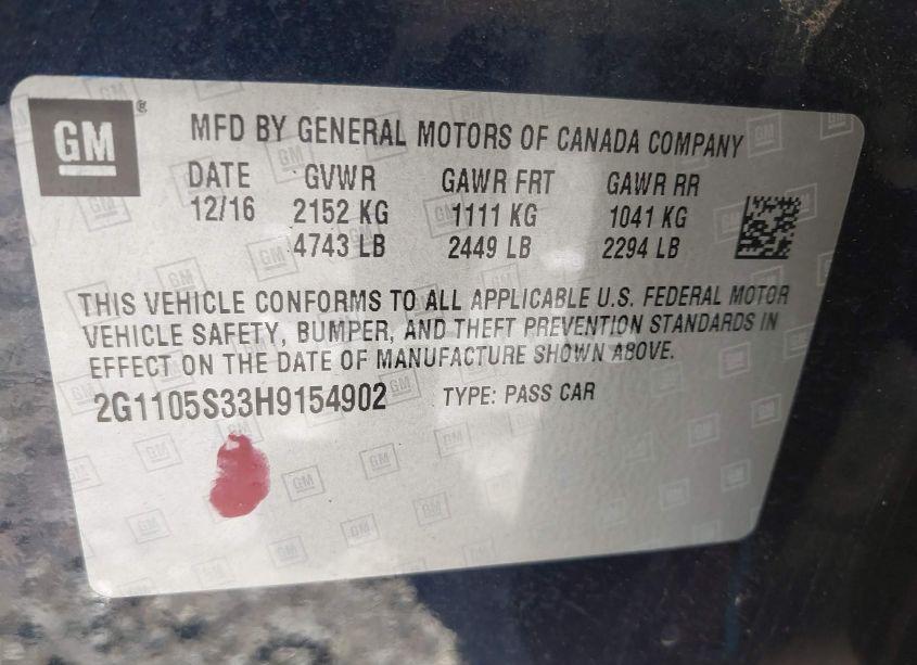 Photo 9 of 2017 Chevrolet Impala 1LT (VIN 2G1105S33H9154902)