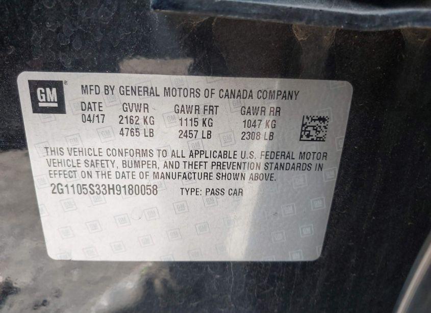 Photo 9 of 2017 Chevrolet Impala 1LT (VIN 2G1105S33H9180058)