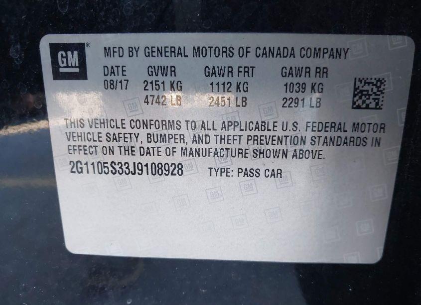 Photo 8 of 2018 Chevrolet Impala 1LT (VIN 2G1105S33J9108928)