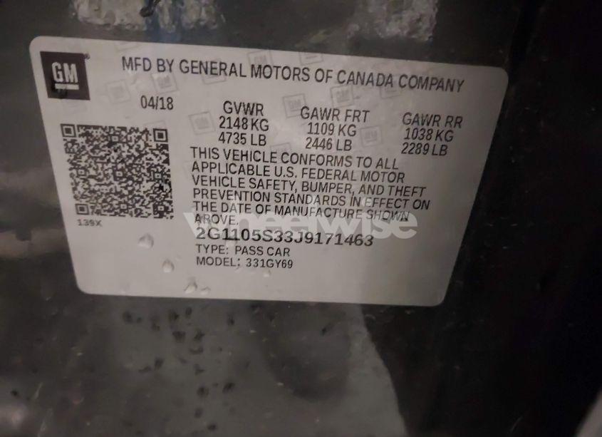 Photo 9 of 2018 Chevrolet Impala 1LT (VIN 2G1105S33J9171463)