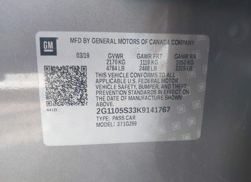 Photo 9 of 2019 Chevrolet Impala PREMIER (VIN 2G1105S33K9141767)