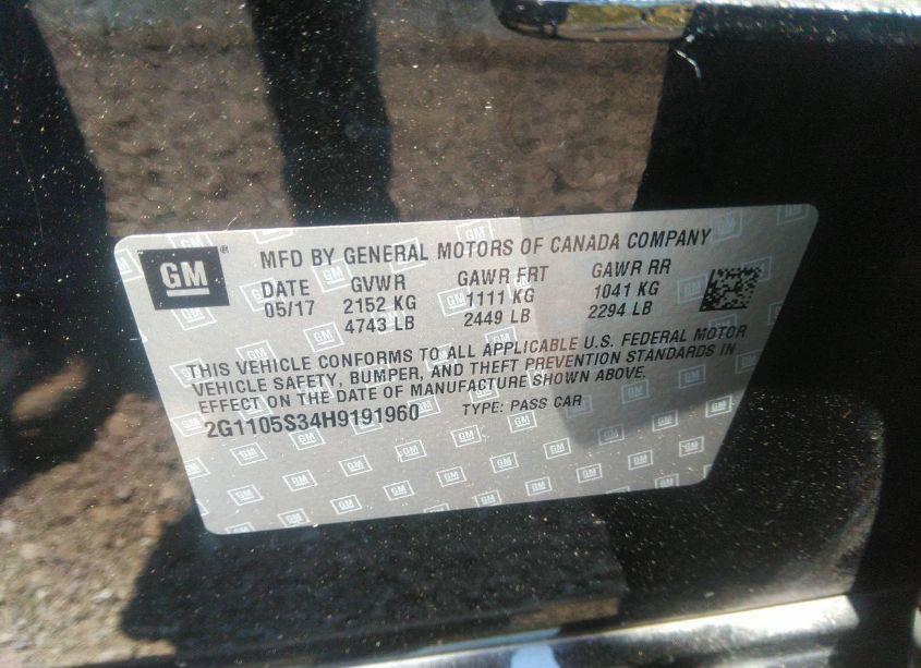 Photo 9 of 2017 Chevrolet Impala 1LT (VIN 2G1105S34H9191960)