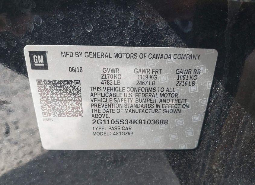 Photo 9 of 2019 Chevrolet Impala PREMIER (VIN 2G1105S34K9103688)