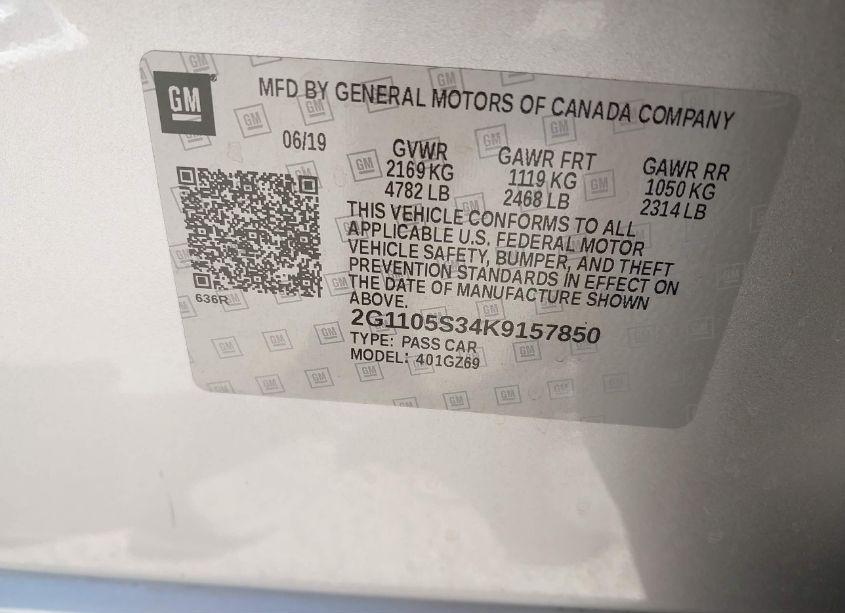 Photo 9 of 2019 Chevrolet Impala PREMIER (VIN 2G1105S34K9157850)