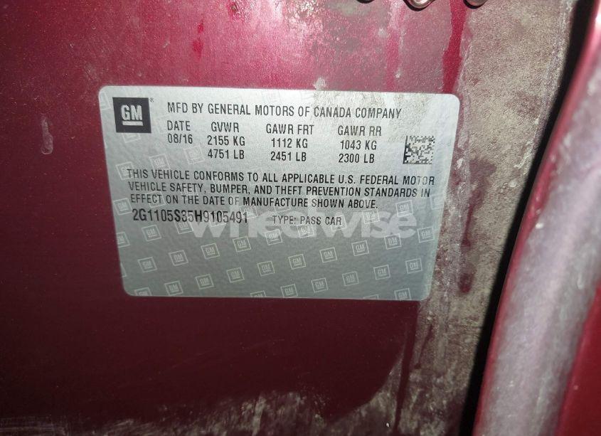 Photo 9 of 2017 Chevrolet Impala 1LT (VIN 2G1105S35H9105491)