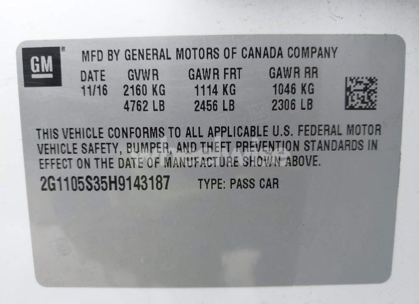 Photo 9 of 2017 Chevrolet Impala 1LT (VIN 2G1105S35H9143187)