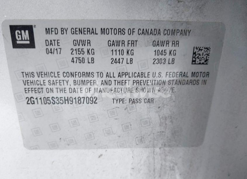 Photo 9 of 2017 Chevrolet Impala 1LT (VIN 2G1105S35H9187092)