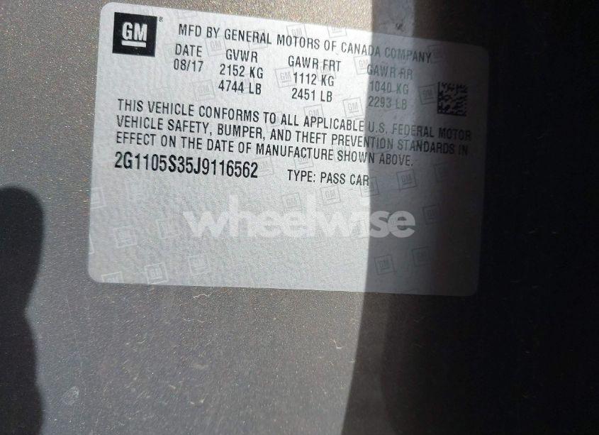 Photo 9 of 2018 Chevrolet Impala 1LT (VIN 2G1105S35J9116562)