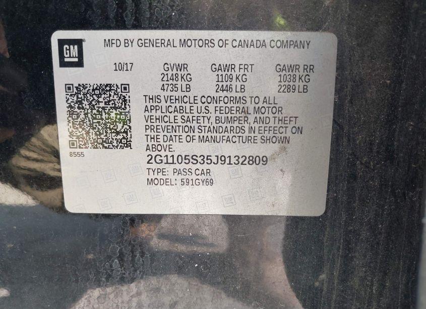 Photo 9 of 2018 Chevrolet Impala 1LT (VIN 2G1105S35J9132809)