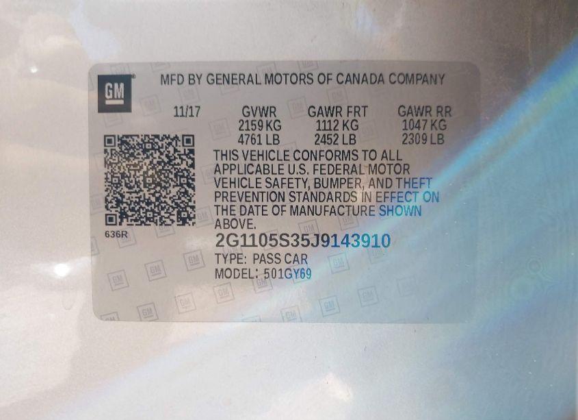 Photo 9 of 2018 Chevrolet Impala 1LT (VIN 2G1105S35J9143910)