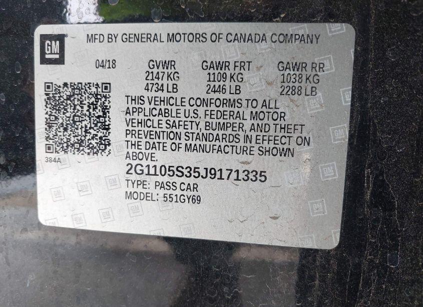 Photo 9 of 2018 Chevrolet Impala 1LT (VIN 2G1105S35J9171335)