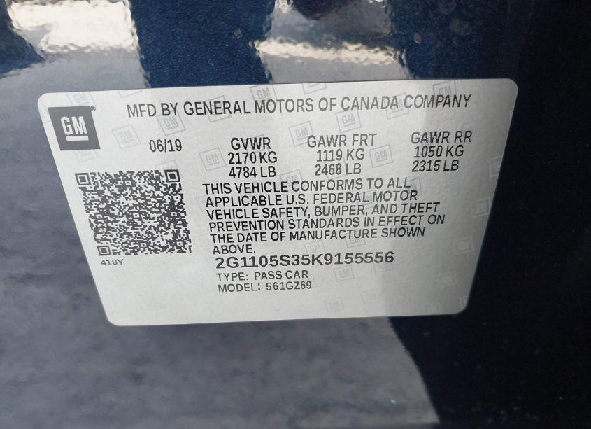 Photo 9 of 2019 Chevrolet Impala PREMIER (VIN 2G1105S35K9155556)