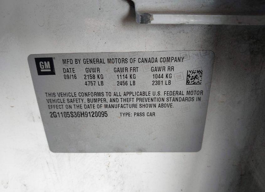 Photo 9 of 2017 Chevrolet Impala 1LT (VIN 2G1105S36H9120095)