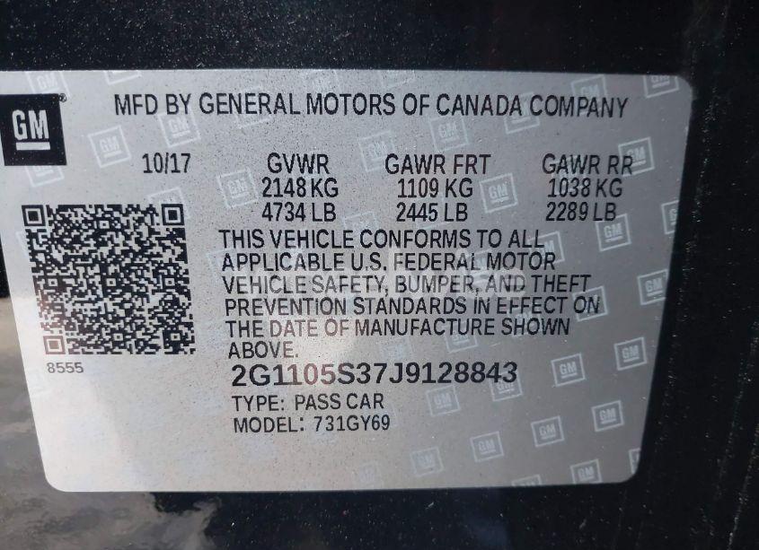 Photo 9 of 2018 Chevrolet Impala 1LT (VIN 2G1105S37J9128843)