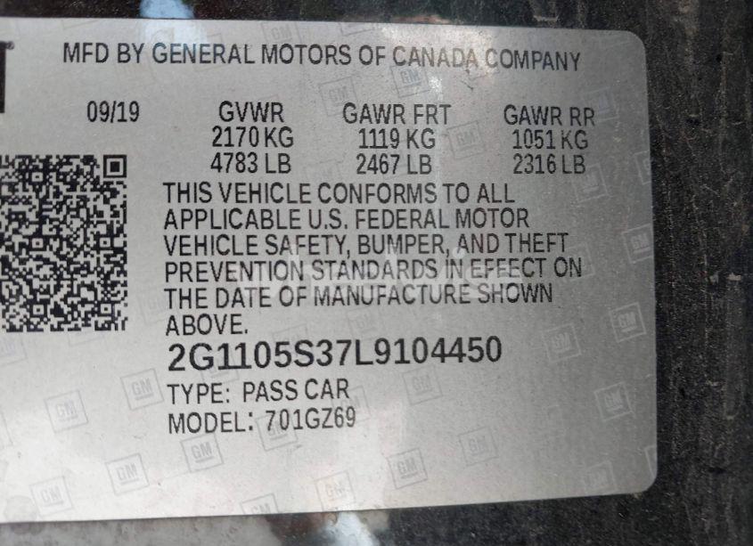 Photo 9 of 2020 Chevrolet Impala FWD PREMIER (VIN 2G1105S37L9104450)