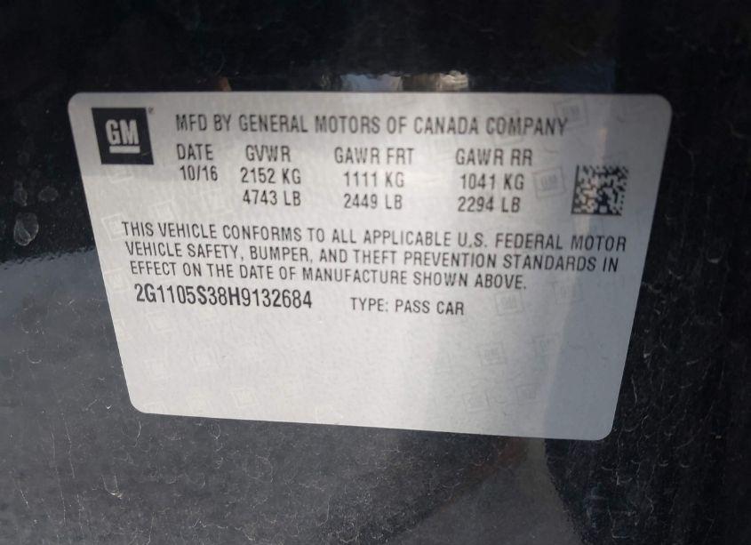 Photo 9 of 2017 Chevrolet Impala 1LT (VIN 2G1105S38H9132684)