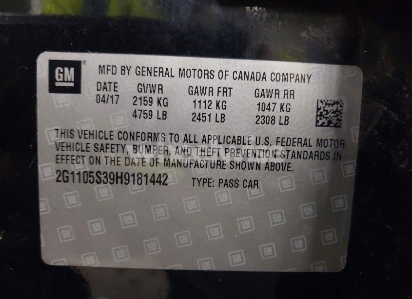 Photo 9 of 2017 Chevrolet Impala 1LT (VIN 2G1105S39H9181442)