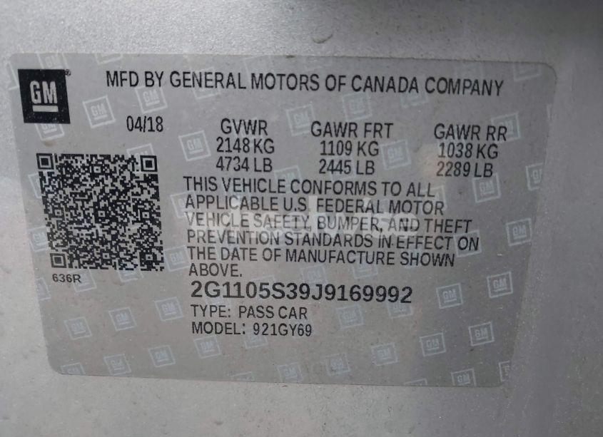 Photo 9 of 2018 Chevrolet Impala 1LT (VIN 2G1105S39J9169992)