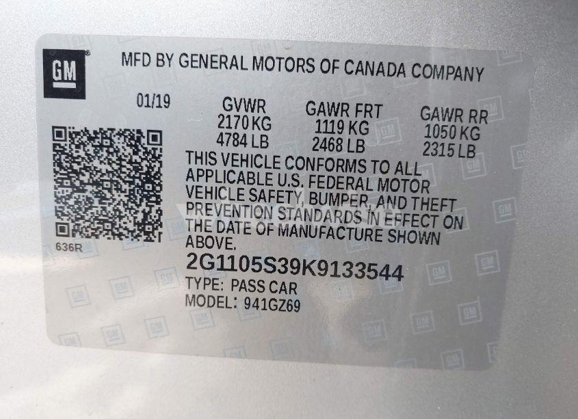 Photo 9 of 2019 Chevrolet Impala PREMIER (VIN 2G1105S39K9133544)