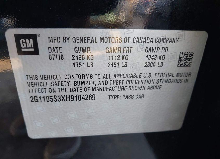 Photo 9 of 2017 Chevrolet Impala 1LT (VIN 2G1105S3XH9104269)