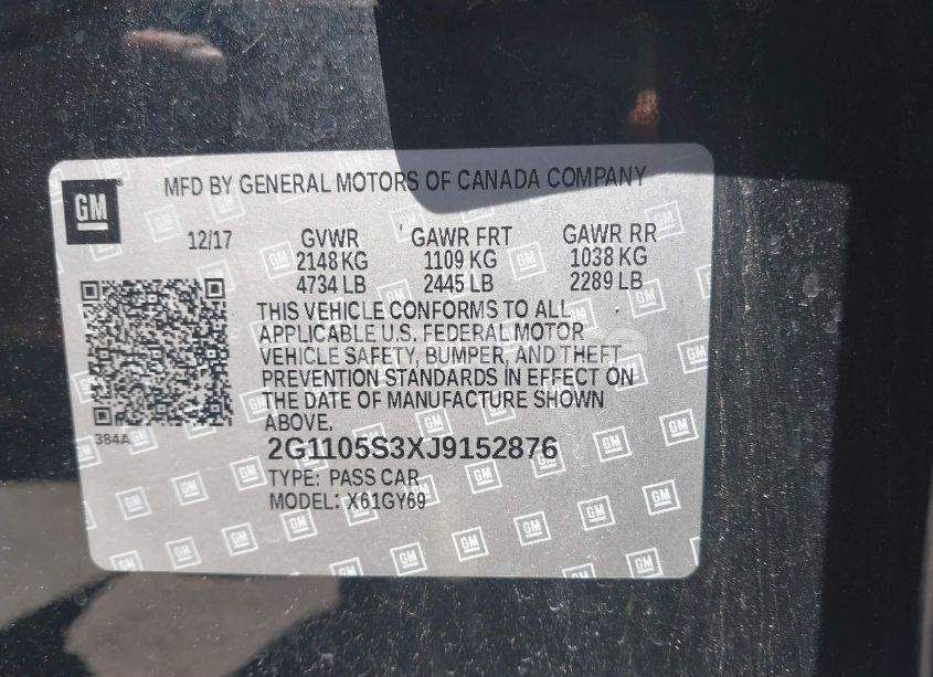 Photo 9 of 2018 Chevrolet Impala 1LT (VIN 2G1105S3XJ9152876)