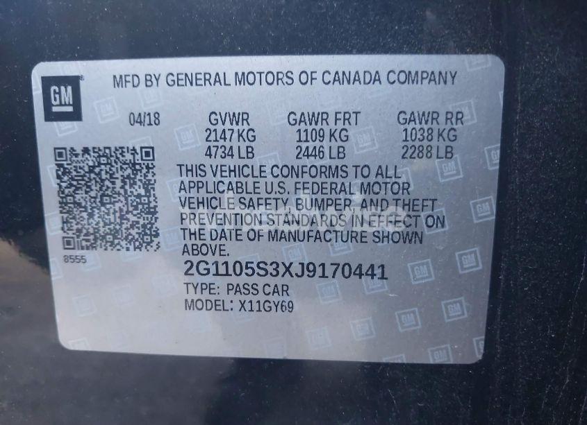 Photo 9 of 2018 Chevrolet Impala 1LT (VIN 2G1105S3XJ9170441)