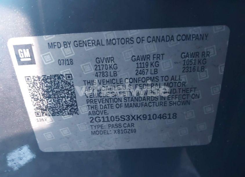 Photo 9 of 2019 Chevrolet Impala PREMIER (VIN 2G1105S3XK9104618)