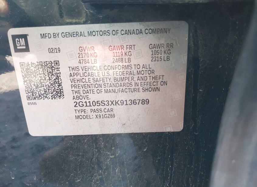 Photo 9 of 2019 Chevrolet Impala PREMIER (VIN 2G1105S3XK9136789)