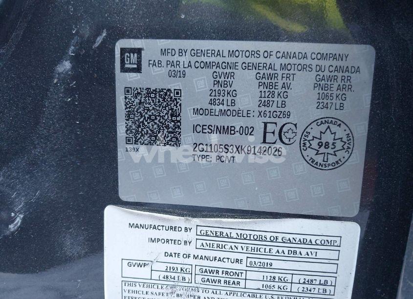 Photo 9 of 2019 Chevrolet Impala PREMIER (VIN 2G1105S3XK9142026)