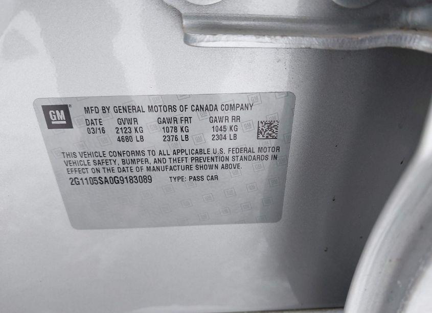 Photo 9 of 2016 Chevrolet Impala 1LT (VIN 2G1105SA0G9183089)