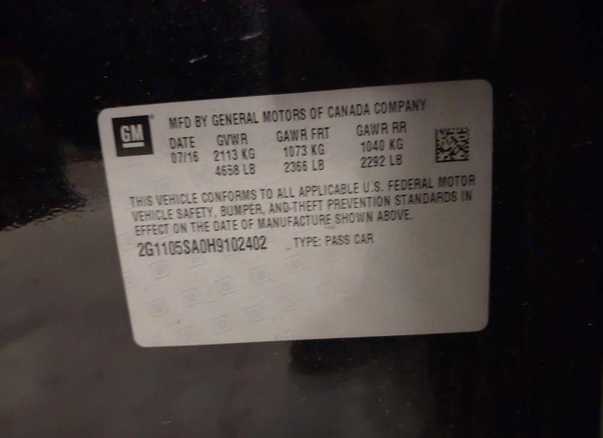 Photo 9 of 2017 Chevrolet Impala 1LT (VIN 2G1105SA0H9102402)