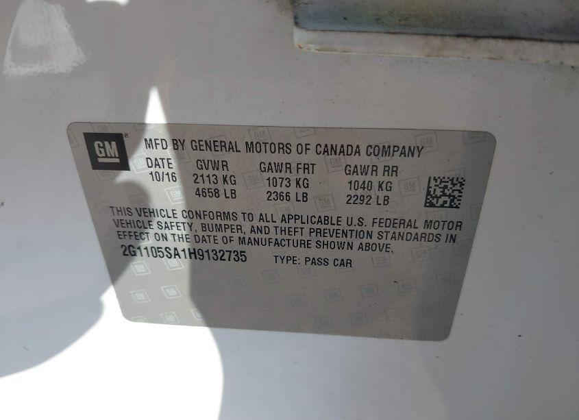 Photo 9 of 2017 Chevrolet Impala 1LT (VIN 2G1105SA1H9132735)