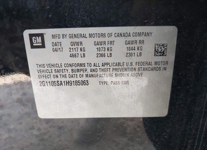 Photo 9 of 2017 Chevrolet Impala 1LT (VIN 2G1105SA1H9185063)