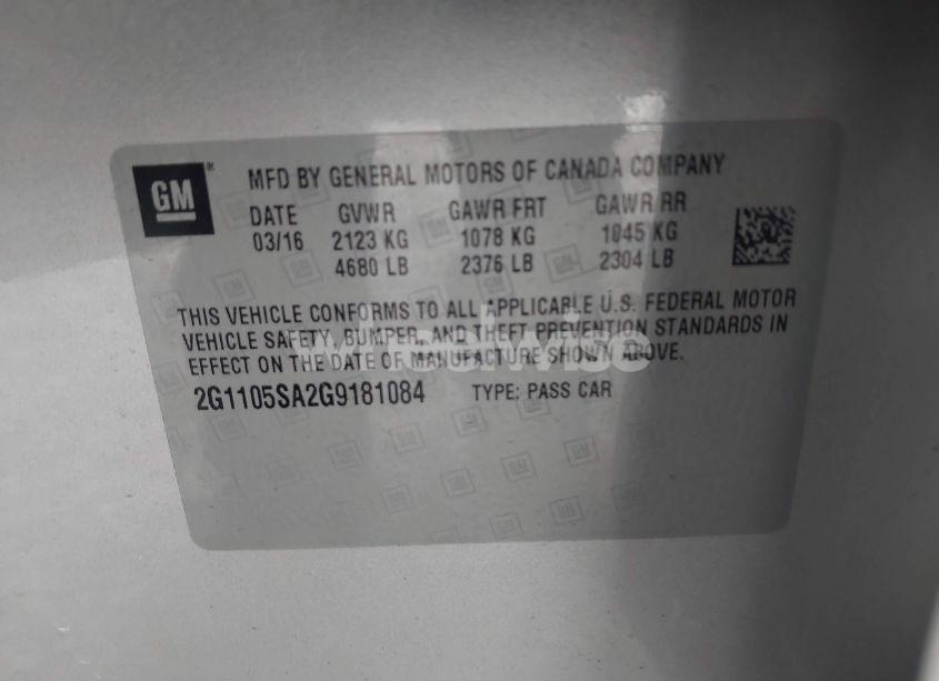 Photo 9 of 2016 Chevrolet Impala 1LT (VIN 2G1105SA2G9181084)