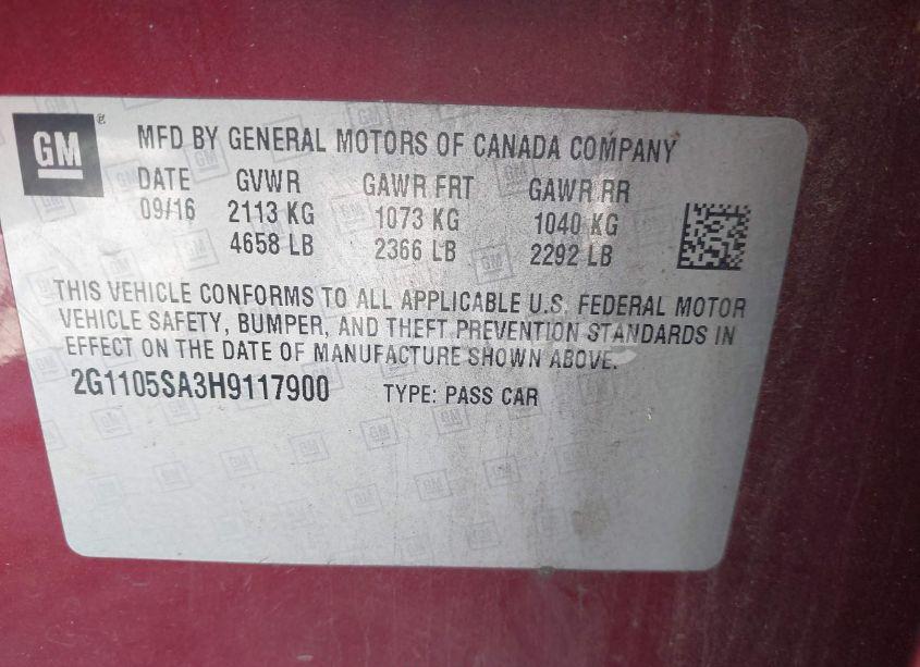 Photo 9 of 2017 Chevrolet Impala 1LT (VIN 2G1105SA3H9117900)